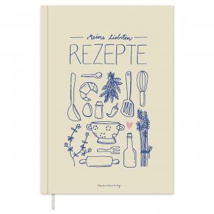 Rezeptbuch zum selbst gestalten, Vintage Design in Hellgelb Blau Rosa